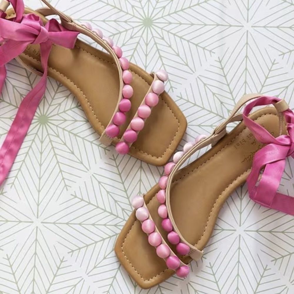 NEW Gianni Bini x Jess Southern Ashley Bead Detail Ankle Wrap Sandals in Pink